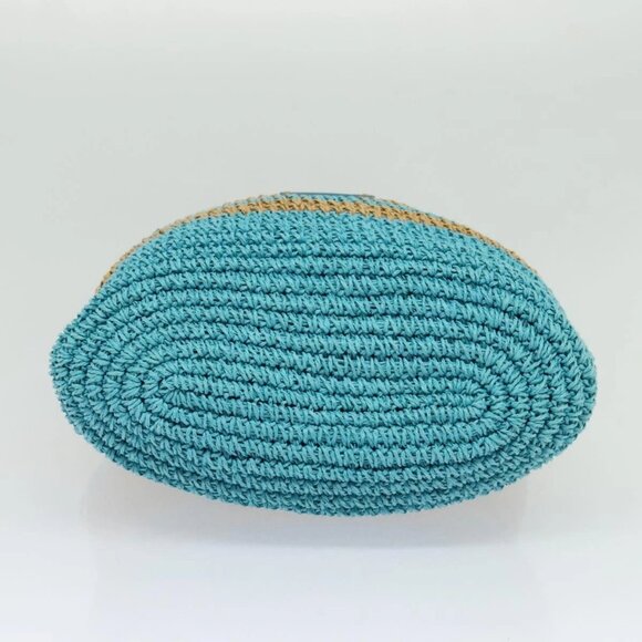 BURBERRY Blue Label Hand Bag Straw 2way Blue Gold A - Picture 9 of 15